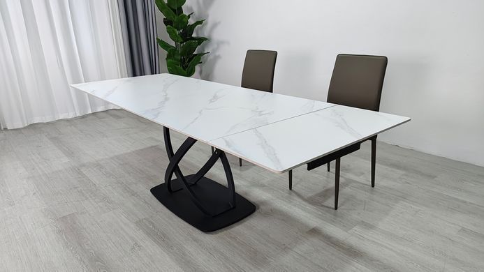 Стіл розкладний HILDA CERAMIC Intarsio 160(240)*90 білий мат/чорний фотографія