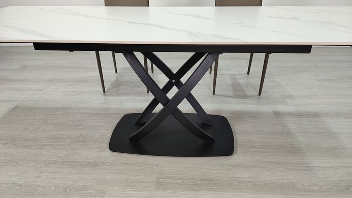 Стіл розкладний HILDA CERAMIC Intarsio 160(240)*90 білий мат/чорний фотографія