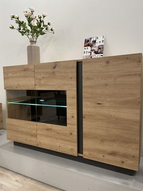 Комод з вітриною Perfect Home Арко / Arco 3-дверний 3D2W/138 Дуб артизан/графіт фотографія