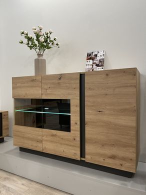 Комод з вітриною Perfect Home Арко / Arco 3-дверний 3D2W/138 Дуб артизан/графіт фотографія