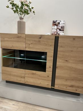 Комод з вітриною Perfect Home Арко / Arco 3-дверний 3D2W/138 Дуб артизан/графіт фотографія