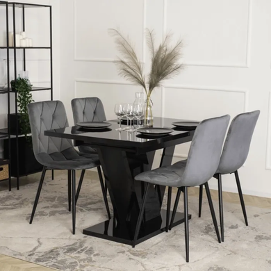Комплект стіл розкладний MEBEL ELITE CLARK 120(160)х80 см Чорний +4 стільці ROBIN сірий фотографія