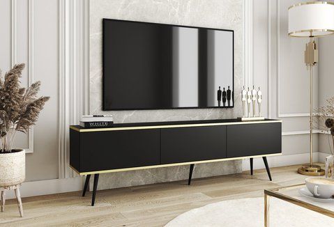 Тумба під телевізор Perfect Home Оро / Oro 3-дверна з чорними ніжками RTV175 Чорний фотографія