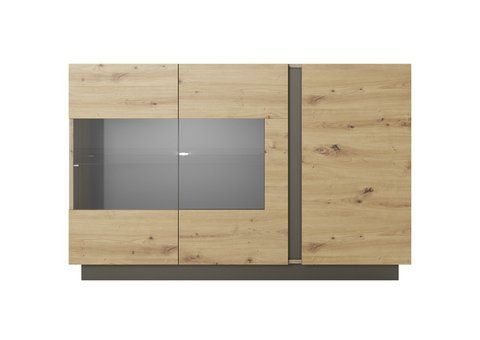Комод з вітриною Perfect Home Арко / Arco 3-дверний 3D2W/138 Дуб артизан/графіт фотографія