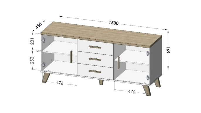 Комод LOTTA 2D3S Cama 150 Дуб Вотан / Черный фотография