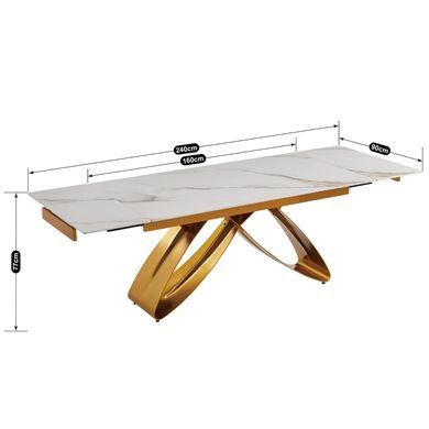 Стіл розкладний MEBEL ELITE LUIGI 160(240)х90 см Білий мармур/золото фотографія