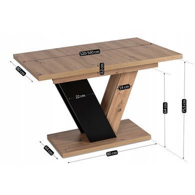 Стол раскладной MEBEL ELITE CLARK 120(160)х80 см Дуб артизан/черный фотография