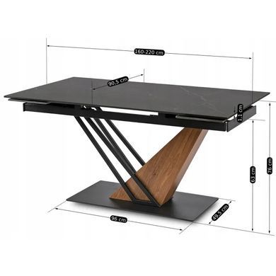 Стіл розкладний MEBEL ELITE REX 160(220)х91 см Чорний мармур / Дуб фотографія