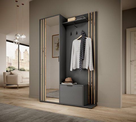Передпокій з дзеркалом Perfect Home Неллі / Nelly 2-дверний Графіт/дуб артизан фотографія