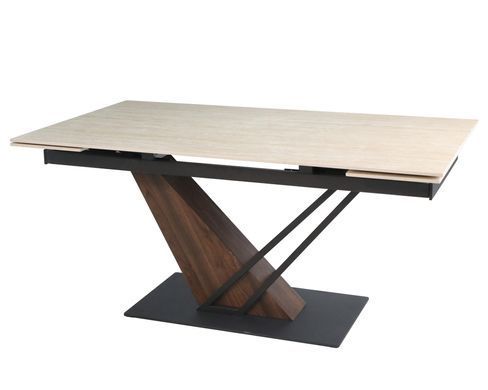 Стіл розкладний FERNANDO CERAMIC Intarsio 180(240)*90 травертин мат/темний горіх фотографія