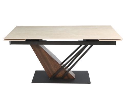 Стіл розкладний FERNANDO CERAMIC Intarsio 180(240)*90 травертин мат/темний горіх фотографія