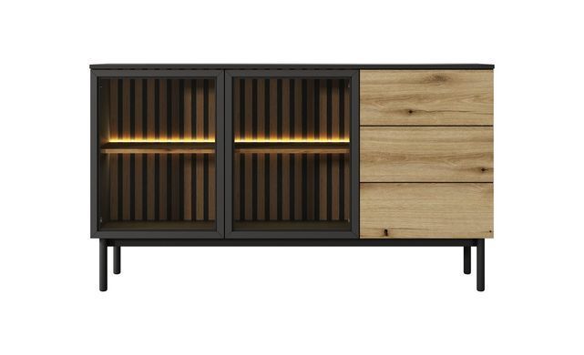 Комод с подсветкой Perfect Home Ланг/Lang 2-дверный с 3 ящиками 2D3S/150 Черный/дуб эвок фотография