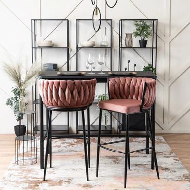 Барний стілець оксамитовий MEBEL ELITE FLORES Velvet чорний / рожевий фотографія