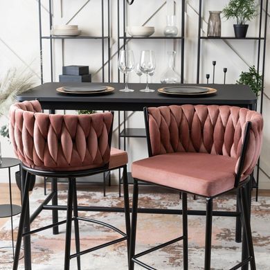 Барний стілець оксамитовий MEBEL ELITE FLORES Velvet чорний / рожевий фотографія