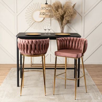 Барний стілець оксамитовий MEBEL ELITE FLORES 2 Velvet Рожевий / золотий фотографія