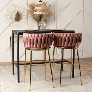 Барний стілець оксамитовий MEBEL ELITE FLORES 2 Velvet Рожевий / золотий фотографія