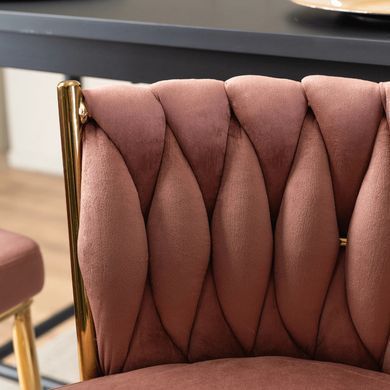 Барний стілець оксамитовий MEBEL ELITE FLORES 2 Velvet Рожевий / золотий фотографія