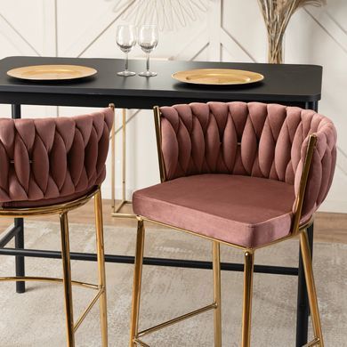 Барний стілець оксамитовий MEBEL ELITE FLORES 2 Velvet Рожевий / золотий фотографія