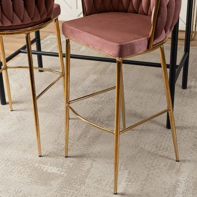 Барний стілець оксамитовий MEBEL ELITE FLORES 2 Velvet Рожевий / золотий фотографія