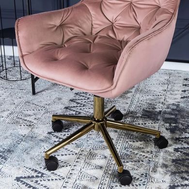 Стул офисный поворотный бархатный MEBEL ELITE MILAN Velvet Розовый / Золотой фотография