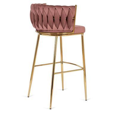 Барний стілець оксамитовий MEBEL ELITE FLORES 2 Velvet Рожевий / золотий фотографія