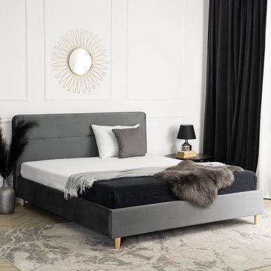 Кровать бархатная MEBEL ELITE BOND Velvet 160x200см Серый фотография