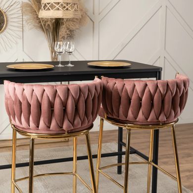 Барний стілець оксамитовий MEBEL ELITE FLORES 2 Velvet Рожевий / золотий фотографія