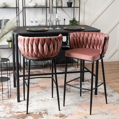Барний стілець оксамитовий MEBEL ELITE FLORES Velvet чорний / рожевий фотографія