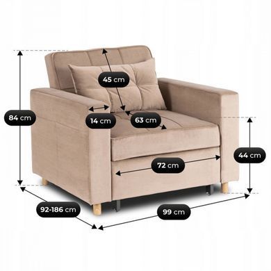 Крісло розкладне MEBEL ELITE SOLOR Velvet Беж фотографія