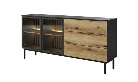 Комод с подсветкой Perfect Home Ланг/Lang 2-дверный с 3 ящиками 2D3S/180 Черный/дуб эвок фотография