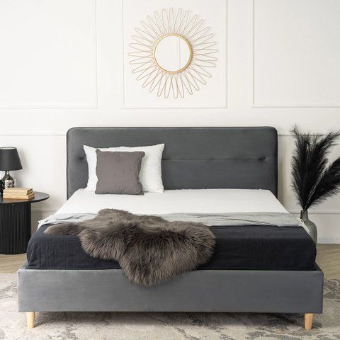 Ліжко оксамитове MEBEL ELITE BOND Velvet 160x200см Сірий фотографія