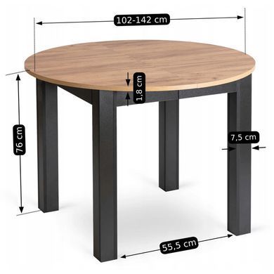 Комплект стола MEBEL ELITE HARRY 102(142)х102 см дуб Craft/черный, и 6 черных стульев PERU фотография