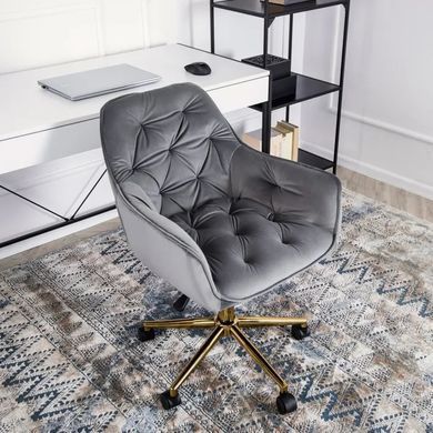 Стул офисный поворотный бархатный MEBEL ELITE MILAN Velvet Серый / Золотой фотография