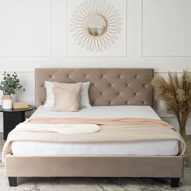 Кровать бархатная MEBEL ELITE QUEEN Velvet 160x200см Беж фотография