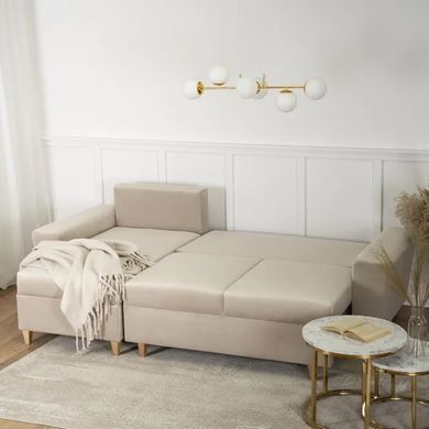Кутовий диван лівий, оксамитовий MEBEL ELITE MATEO Velvet 248 см Бежевий Лівий фотографія