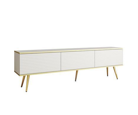 Тумба под телевизор Perfect Home Оро/Oro 3-дверная с золотыми ножками RTV175 MDF Белый фотография