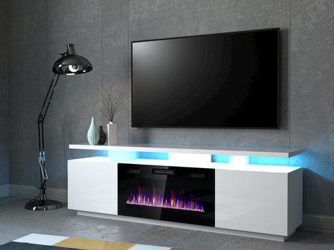 ТВ Тумба з Каміном EVA RTV Cama 180 Білий Мат / Білий Глянець фотографія