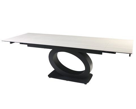 Стіл розкладний OVIDIO CERAMIC Intarsio 160(240)*90 білий дуб/чорний каркас фотографія
