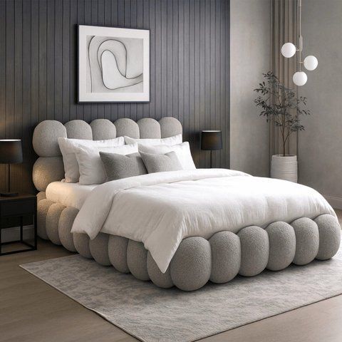 Кровать двуспальная MEBEL ELITE ANKARA 140x200 см Серая Букле фотография