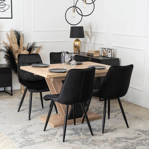 Комплект стол раскладной MEBEL ELITE CLARK 120(160)х80 см Дуб артизан/черный +4 стула RIO Черный фотография
