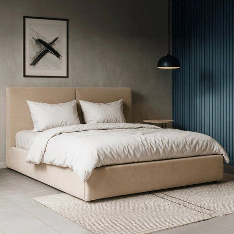 Ліжко двоспальне MEBEL ELITE MARSYLIA Sztruks 180x200 см Беж фотографія