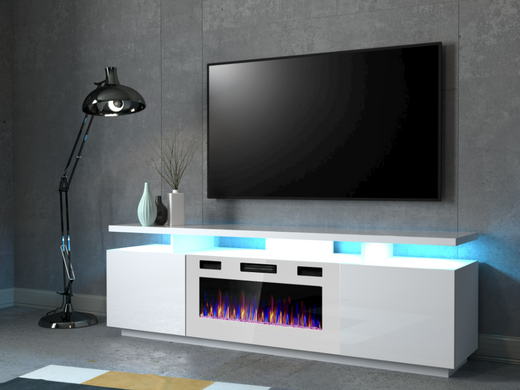ТВ Тумба з Каміном EVA RTV Cama 180 Білий Мат / Білий Глянець фотографія