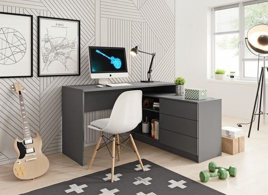 Стіл офісний письмовий Perfect Home Тео / Teo 3S/138 з 3 шухлядами Графіт фотографія