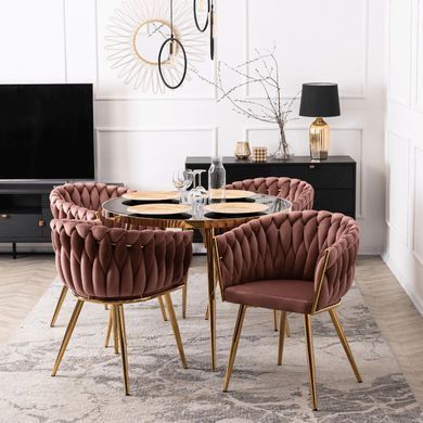 Стул бархатный MEBEL ELITE CAPI Velvet Розовый / Золотой фотография