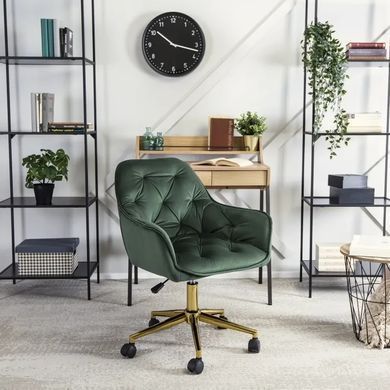 Стілець офісний поворотний оксамитовий MEBEL ELITE MILAN Velvet, Зелений / Золотий фотографія