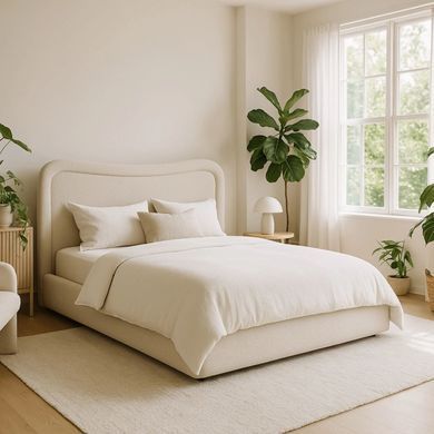Кровать двуспальная MEBEL ELITE HAGA 160x200 см Кремовая Букле фотография