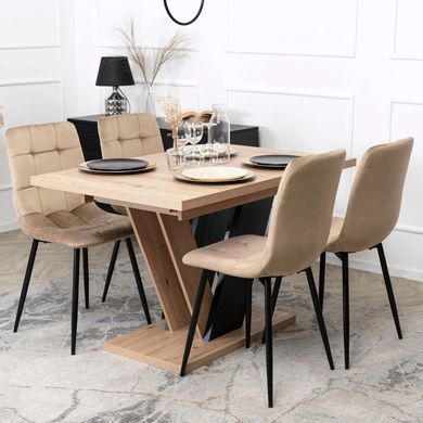 Комплект стол раскладной MEBEL ELITE CLARK 120(160)х80 см Дуб артизан/черный +6с тула PERU Беж фотография