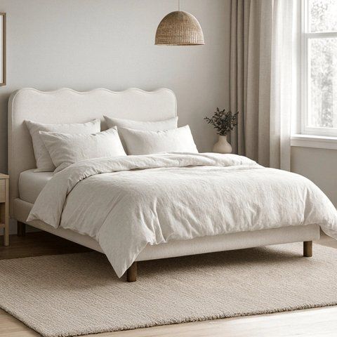 Ліжко двоспальне MEBEL ELITE IZMIR 160x200 см Кремовий Букле фотографія