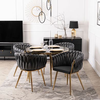 Стул бархатный MEBEL ELITE CAPI Velvet Серый / Золотой фотография