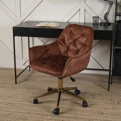 Стілець офісний поворотний оксамитовий MEBEL ELITE MILAN Velvet, Червоний / Золотий фотографія